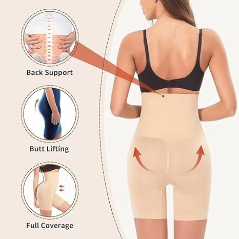 Blusiva Women’s High Waist Beige Tummy Control Shapewear Shorts Feel confident, sleek, and unstoppable in timeless black—anytime, anywhere!
