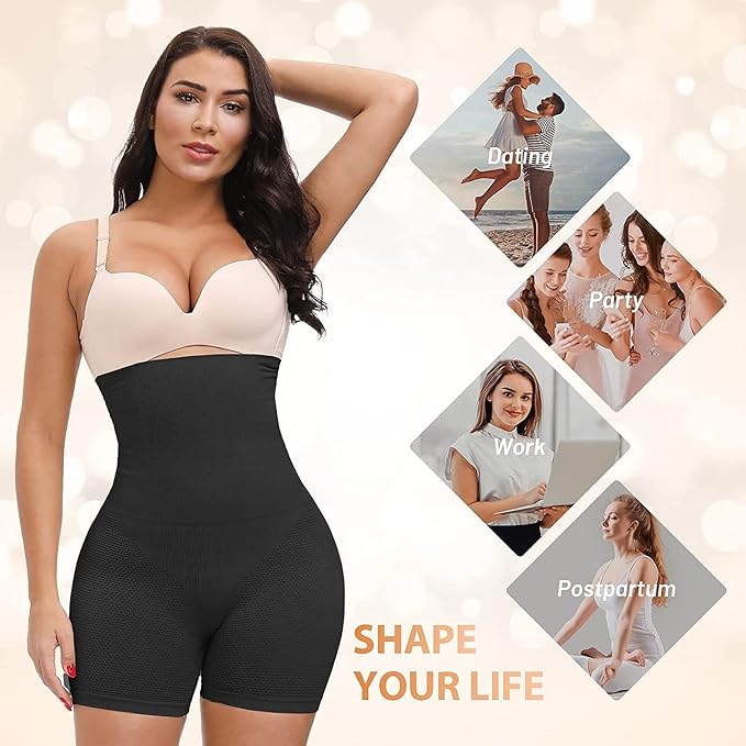 Blusiva Women’s 2-in-1 Combo (Black) – High Waist Tummy Control Shapewear Shorts & Waist Trainer Slim Belt
