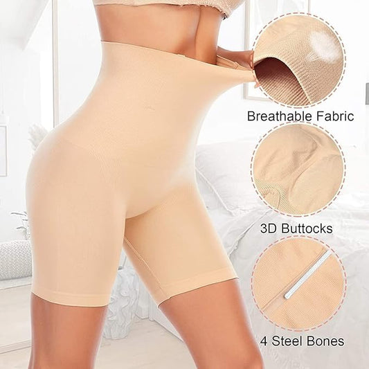 Blusiva Women’s High Waist Beige Tummy Control Shapewear Shorts Feel confident, sleek, and unstoppable in timeless black—anytime, anywhere!