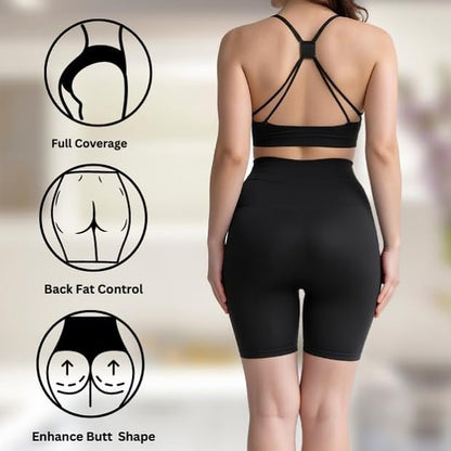 Blusiva Women’s High Waist Beige and Black Tummy Control Shapewear Shorts Feel confident, sleek, and unstoppable anytime, anywhere!