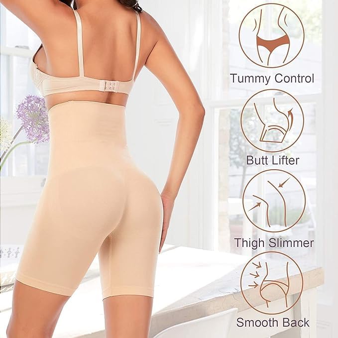 Blusiva Women’s 3-in-1 Combo (Beige) – Sheer Pantyhose, Waist Trainer Slim Belt & High Waist Tummy Control Shapewear Shorts
