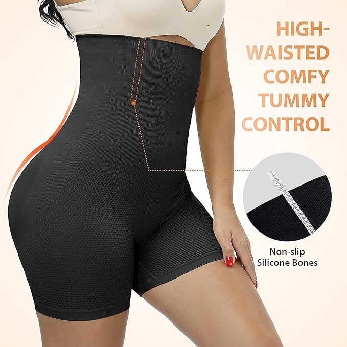 Blusiva Women’s 2-in-1 Combo (Black) – Sheer Pantyhose & High Waist Tummy Control Shapewear Shorts