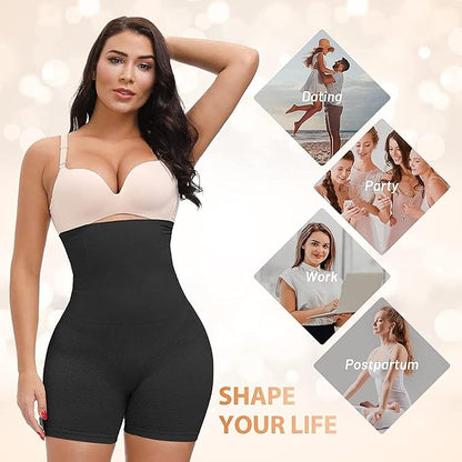 Blusiva Women’s 2-in-1 Combo (Black) – High Waist Tummy Control Shapewear Shorts & Waist Trainer Slim Belt