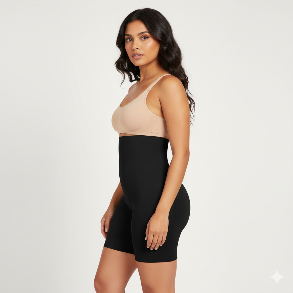 Blusiva Women’s High Waist Beige and Black Tummy Control Shapewear Shorts Feel confident, sleek, and unstoppable anytime, anywhere!