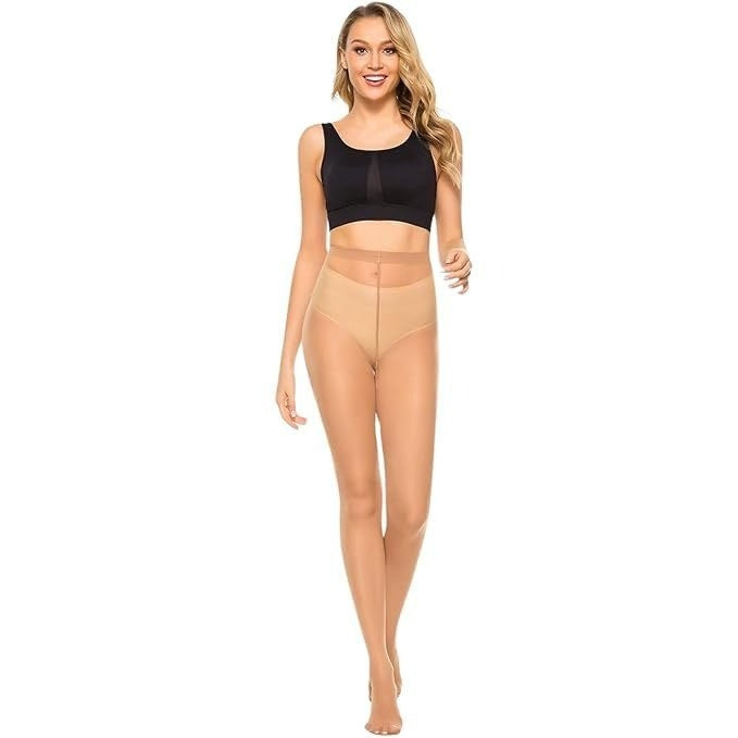 Blusiva Women’s 3-in-1 Combo (Beige) – Sheer Pantyhose, Waist Trainer Slim Belt & High Waist Tummy Control Shapewear Shorts