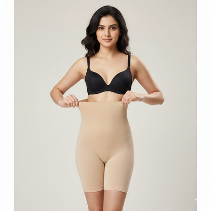 Blusiva Women’s High Waist Beige and Black Tummy Control Shapewear Shorts Feel confident, sleek, and unstoppable anytime, anywhere!